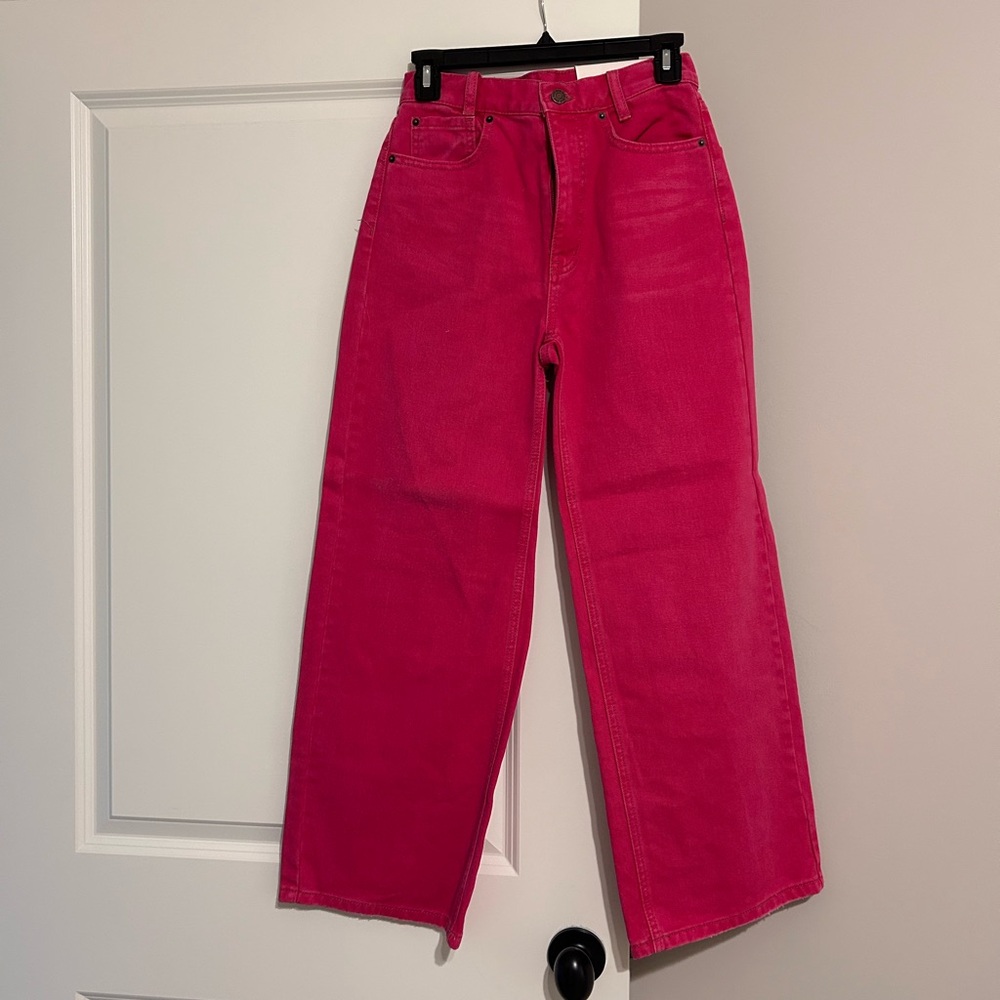 Urban Outfitters Pink Flare Wide Leg Jeans